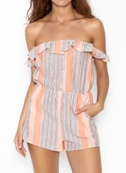 Ruffled Buttons Off Shoulder Romper 