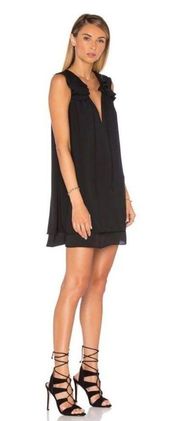 Amanda Uprichard Small Mini Dress Black Sleeveless V Neck Belle Ruffle Tie LBD