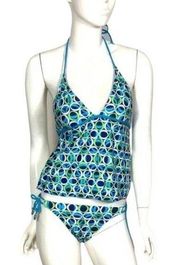 Y2K halter tankini Dippers retro abstract Geometric string bikini set Medium