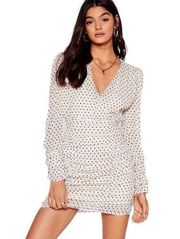 Nasty Gal  cream V neck ruched polka dot dress