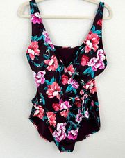 Embrace Your Curves Women Floral One Piece Bathing Swimsuit Burgundy XL 16/18