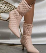 NEW ANNE MICHELLE  Camel Stiletto Quilted Drawstring Mid Calf Boot 8.5