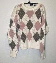 Vintage Lizsport Liz Claiborne Argyle Women’s Pullover Knit Sweater Crew EUC SzM