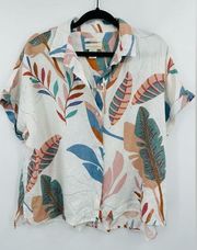 Cynthia Rowley | 100% Linen Palm Leaf Button Down Shirt Size Large