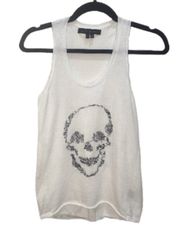 Scoop Neck Skull Embroidered White Tank Top🤍💀🤍