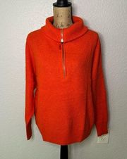 NWT Aerie Size S Starburst Orange CozyUp Waffle Quarter Zip Sweater Oversized