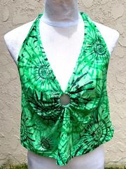 SheIn  0X green tie dye cropped halter top