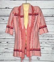 C. Luce NWT Size M Pink Aztec Print Short Sleeve Fringe Trim Sweater Cardigan