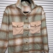 12Th TRIBE Size Small Plaid Shacket with Corduroy pockets