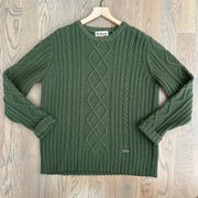 Sporting Falstone Cable Knit Crew Neck Wool Sweater Green Extra Large