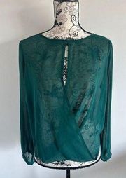 ARC & CO Evergreen Sheer Wrap Top Size Medium