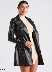 Cinched and Chic Faux Leather Trench Coat