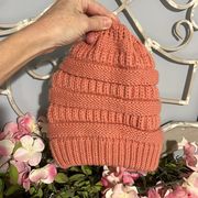 Crochet Winter Beanie Ski Cap Cable Knit Pink Blush Hat Womens Coral Tobaggan