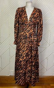 Sandro Faunie Pintucked Leopard-print Silk-twill Maxi Dress Size 38 / US 4/6