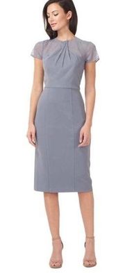 JS Collections Slate Blue Short Sleeve Illusion Cocktail Dress 16 NWT