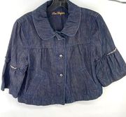 Ann Taylor denim dark wash cropped jacket coat 3/4 sleeves swing small cotton li