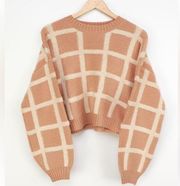 Lulu’s Off the Grid Brown & Cream Cropped Sweater