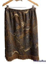 Lennie by Nina Leonard Paisley Fringe Acrylic Skirt 1X