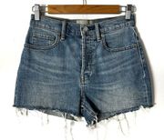 Everlane Cheeky Blue Denim Shorts Button Closure