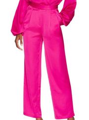 Lovers + Friends Barbie Pink Satin Wide Leg Pants MEDIUM Trouser High Waist NEW