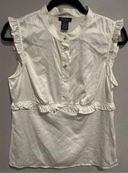 BOB MACKIE White Ruffled Blouse-Medium Sleeveless Poly/Spandex Womens EUC