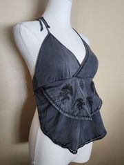 Charcoal Embroidered Halter Top, Women's S