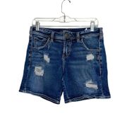 Sam Dark Wash Destructed Mid-rise Denim Shorts