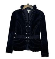 WHBM Women's Blazer Jacket Coat Cord Ruffles Trim Beaded Velvet Black Sz. 8