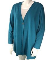 J. Jill Wearever Collection Womens Size XL Teal Cardigan Sweater Single Button
