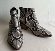 Bleecker & Bond Snakeprint Gwen Booties Heeled Ankle Boots Point Toe Brown Tan 6