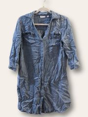 New York & Company Blue Denim Mini Shirt Dress