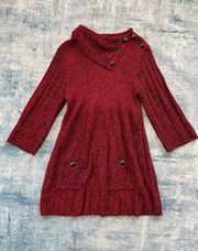 Style & Co  Heathered Red Black Foldover Cowl Neck Tunic Sweater Dress Large