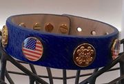 RUSTIC CUFF ROYAL BLUE CALFSKIN BRACELET. GOLD & US FLAG EMBELLISHMENTS. EUC!