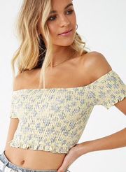 Forever 21 Yellow floral smocked off the shoulder top