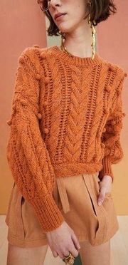 Ulla Johnson baby llama merino wool pom pom cable knit sweater pumpkin caterina