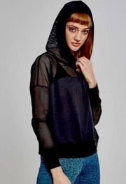 ZYIA Black Mesh Hooded Crop Sweatshirt Winner Hoodie Women’s size S. C15