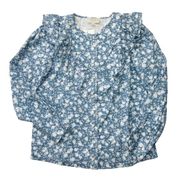 NWT Sézane Angele Shirt in Blue Bicolor Flower Print Ruffle Snap Top 34 US 2