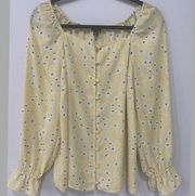ANN TAYLOR Yellow and White Floral Print Blouse Size M
