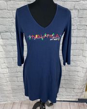 or nice Longsleeve vneck holiday nightgown navy blue sz medium
