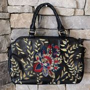 Patricia Nash Black Floral Embroidered Leather Angelin Shoulder Bag. EUC!