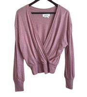 Anthropologie Women Wrap Cropped Sweater Knit Long Sleeve Small Pink Balletcore