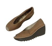 Fly London Size 9/9.5 Yala Beige Perforated Open Toe Wedges