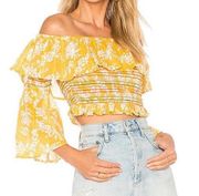 Tularosa‎ yellow floral off the shoulder crop top xs