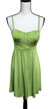 2000s Y2K Stretch Chartreuse Green Bright Spaghetti Strap Dress S