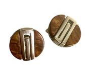 Givenchy vintage clip-on earrings in silver and marbled brown wood