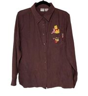 Winnie The Pooh Piglet Be Real Brown Button Up Embroidered Shirt Large