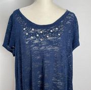 French Laundry semi sheer shirt sleeve shirt.  Bling embellishments. Size L.