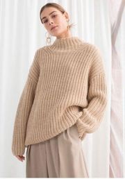 & Other Stories Alpaca Oversized Chunky Knit Mockneck Sweater in Tan