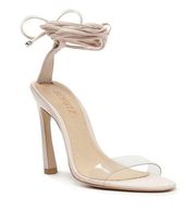 Schutz Jessie Vinyl & Nappa Leather Beige Heeled Sandals Size 6 New