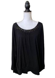 Elle Rhinestone Embellished Dolman Style Top Black Ladies Size Extra Large